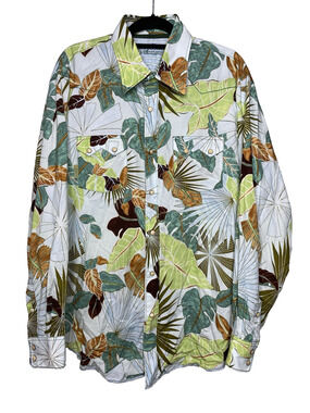 Tommy Bahama Men's XL Long Sleeve Snap Up Shirt 100% Cotton Tropical Leaf Beach
